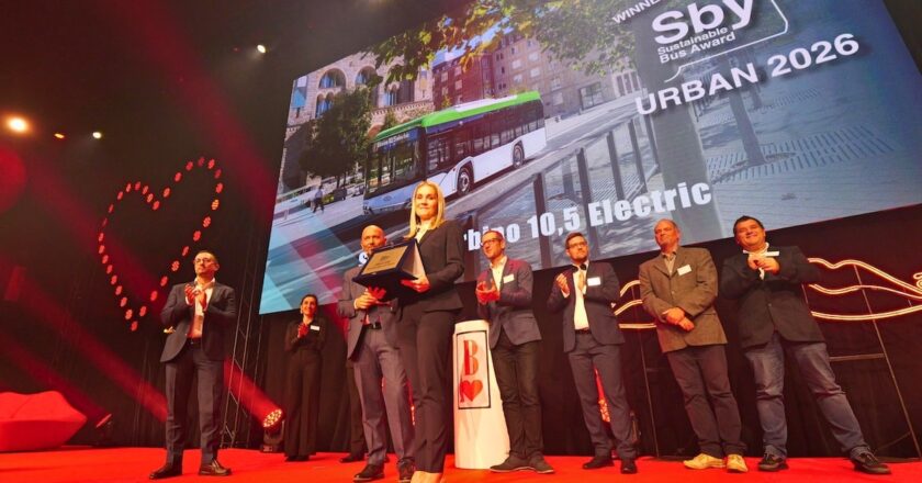 Solaris Urbino 10.5 Electric wins Sustainable Bus Award 2026 at Busworld Brussels.
